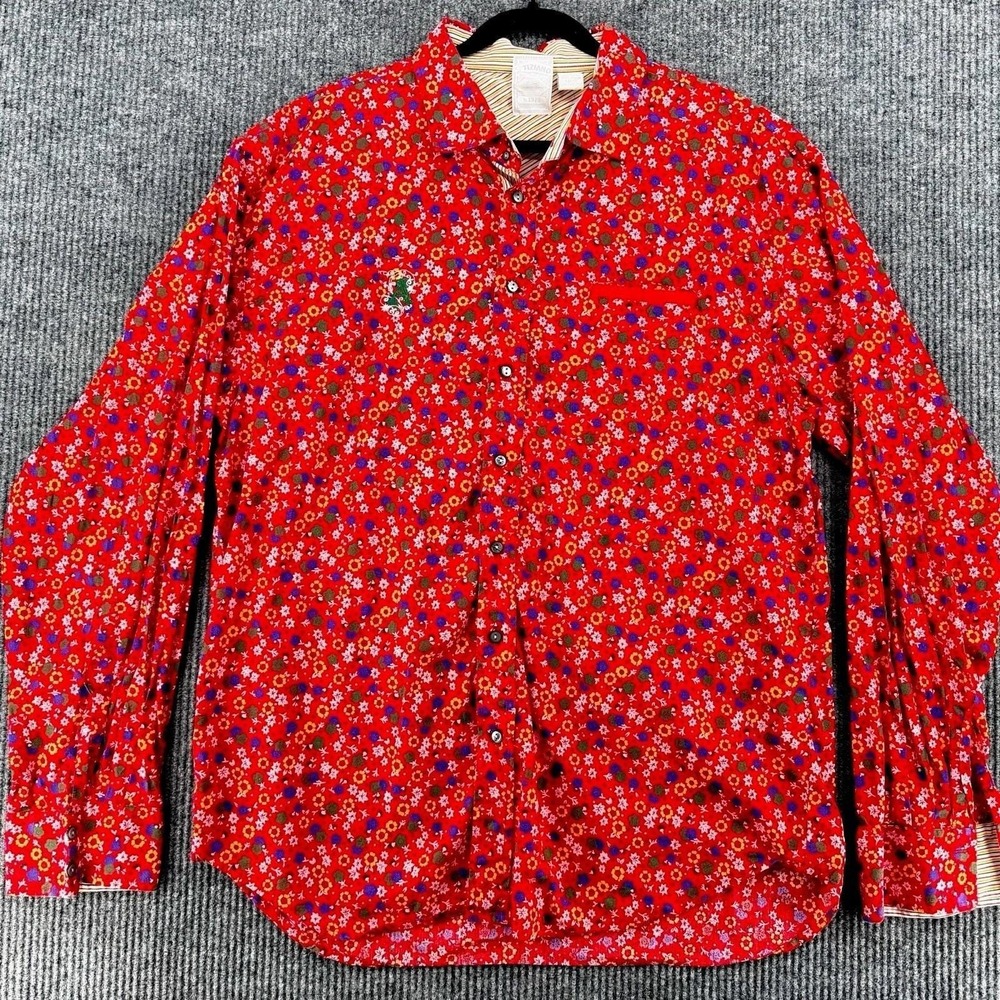 Vintage Floral Button Up Shirt Red Plus Size Womens 3X Cottagecore Oversized